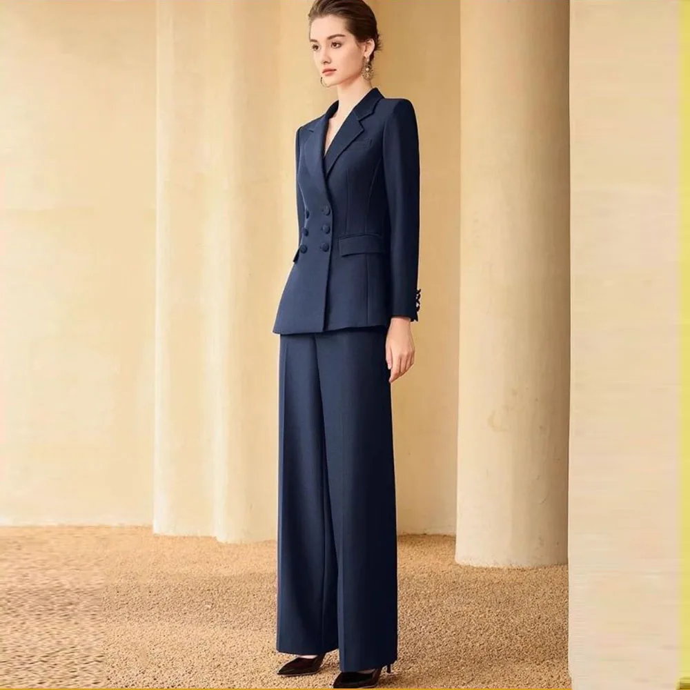 Luxury Classic Women 's Suit Double Breasted Notch Lapel 2 Pieces Jacket Pants Female Clothing Slim Fit Office Lady Blazer Set