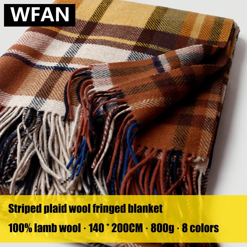 Colored Checkered Striped Wool Cashmere Blanket with Tassels Home Travel Car Shawl Autumn Winter Insulation Aircraft Blanket