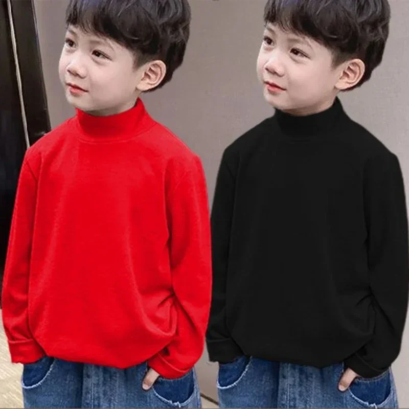 

Han Fall and Winter Models Children's New Bottoming Shirt Warm Long-sleeved T-shirt Thickened Boys Half-high Neck Sweater