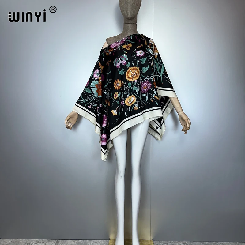 WINYI, top bohemio con estampado bohemio de verano con manga de murciélago para mujer, trajes de playa para cubrir la playa, ropa de vacaciones para mujer