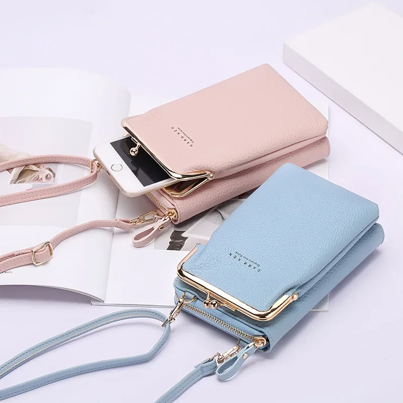 

New Versatile Women's Small Bag Vertical Zipper Wallet Korean Edition Fashion Lychee Pattern Single Shoulder Crossover Phone Bag