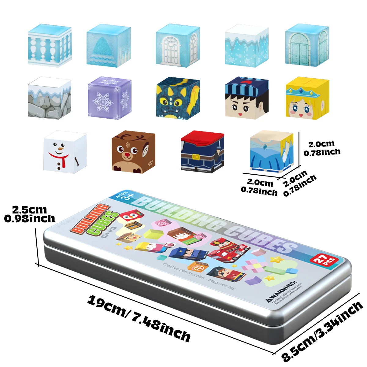 Conjunto de blocos magnéticos de caixa de ferro infantil, brinquedos magnéticos de empilhamento de castelo de gelo e neve, brinquedos de construção gratuitos, brinquedos de quebra-cabeça infantis