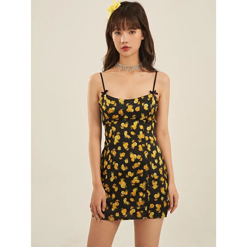 Woman's Hotsweet Dresses A-LINE Print Floral Printing Miniskirt Strapless V-Neck Holiday trip female clothing