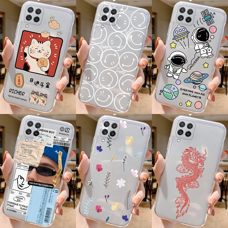 Clear Case For Samsung Galaxy A22 4G A 22 5G A22S Shockproof Cover Cartoon Cute Soft Silicone Fundas For Galaxy A22 Transparent