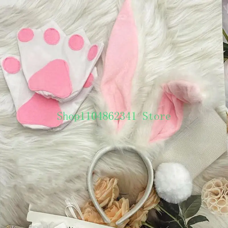 Phụ kiện trang phục thỏ Phục sinh 5asd được thiết lập với Bunnies Ears Headband, Bowtie, Tail and Arm Cuffs Cosplay Cosplay