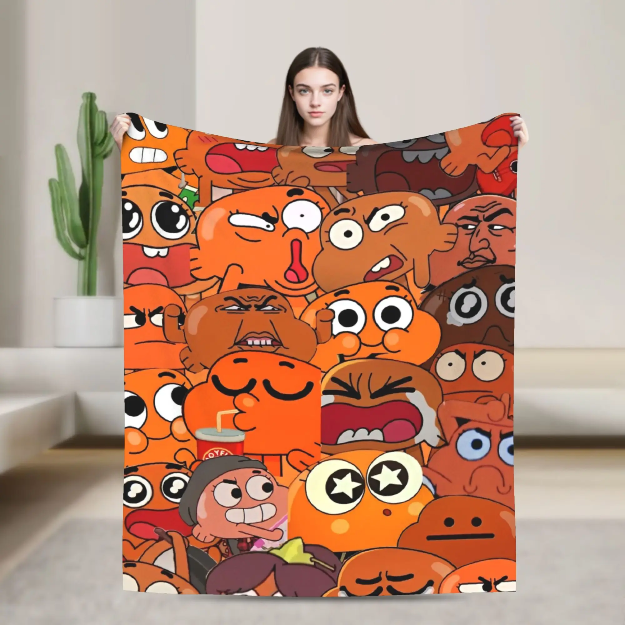 Gum Ball Darwin Face Cartoon  Knitted Blanket Fleece  Super Warm Throw Blanket for Outdoor Travel Bedroom Quilt