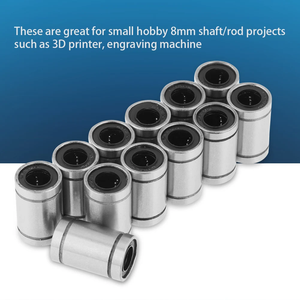 12PCS LM8UU 8mm Linear Ball Bearing Sleeve, Linear Ball Bearing 8 x 15 x 24mm, suitable for 3D printers and CNC machine parts