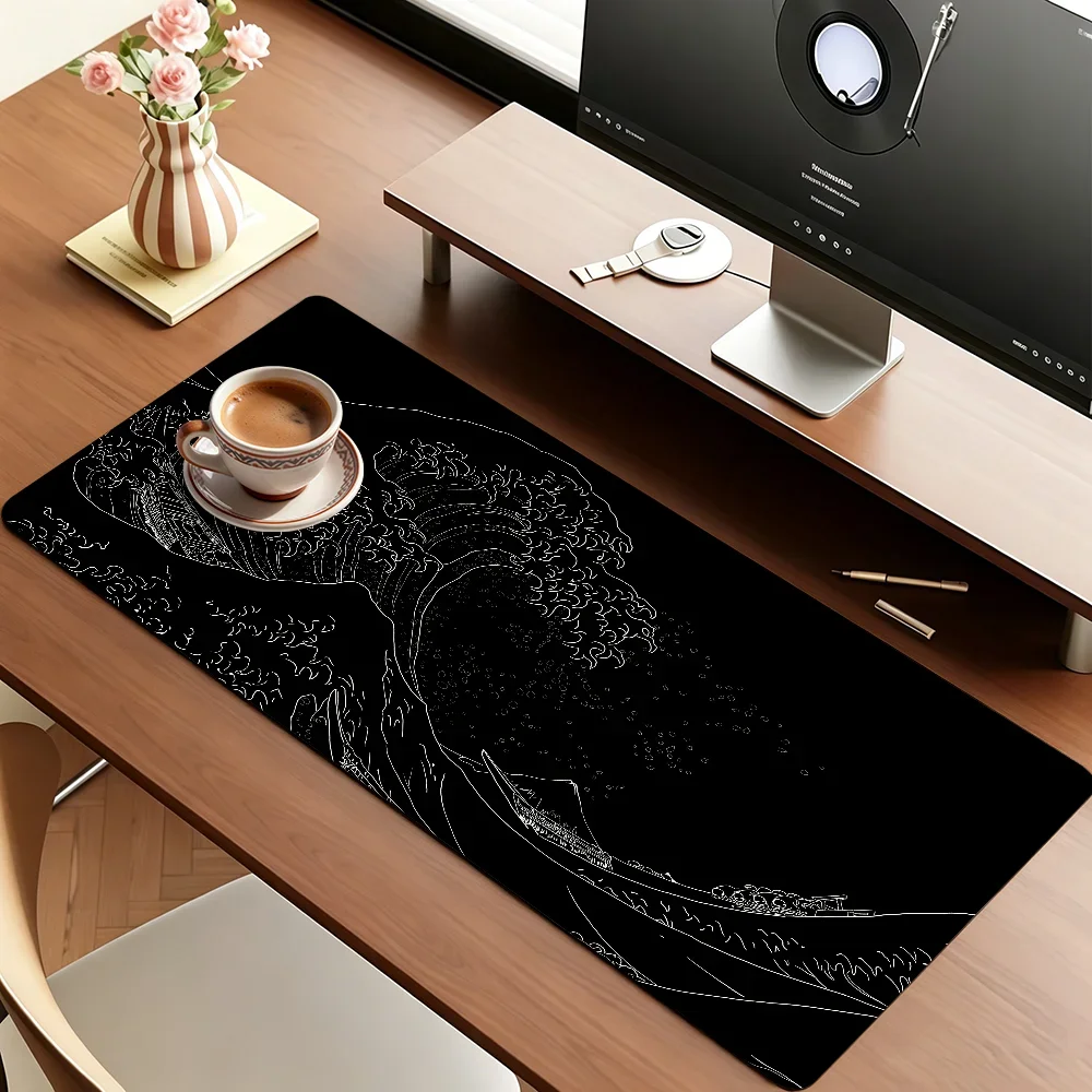 Artwork The Great Wave Off Kanagawa Mouse Pad Large Non-Slip Waterproof Mat Stitched Edge Keyboard Pad for Gaming Daily Office