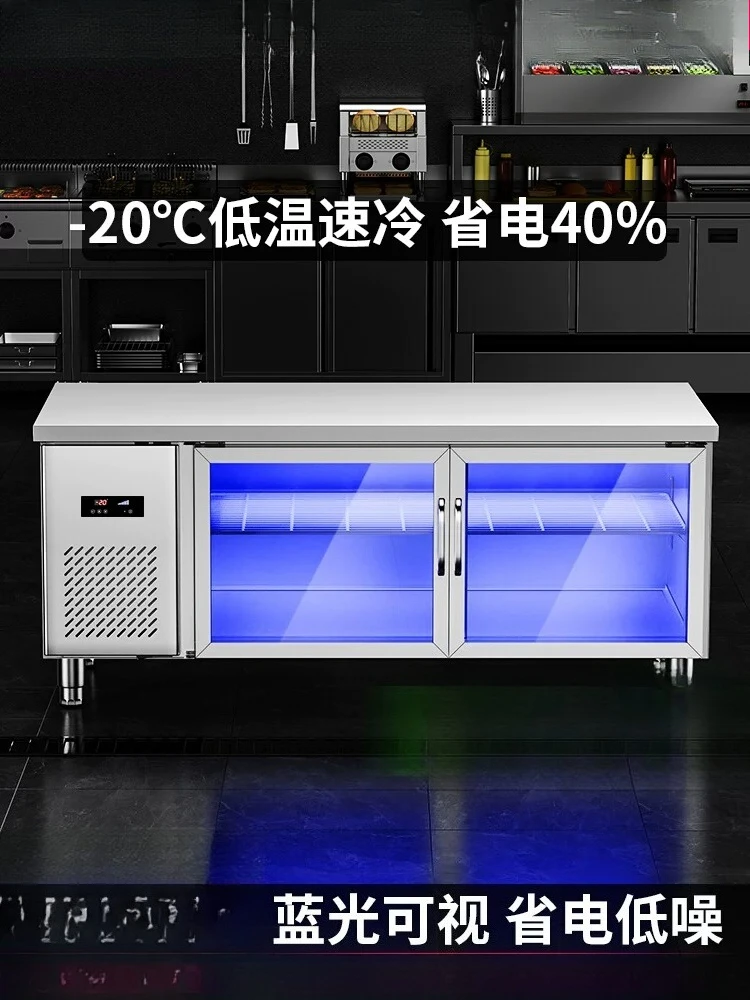 

Refrigerated workbench Fresh-keeping cabinet Operating table Milk tea shop Blue light freezer Glass door Freezer Commercial