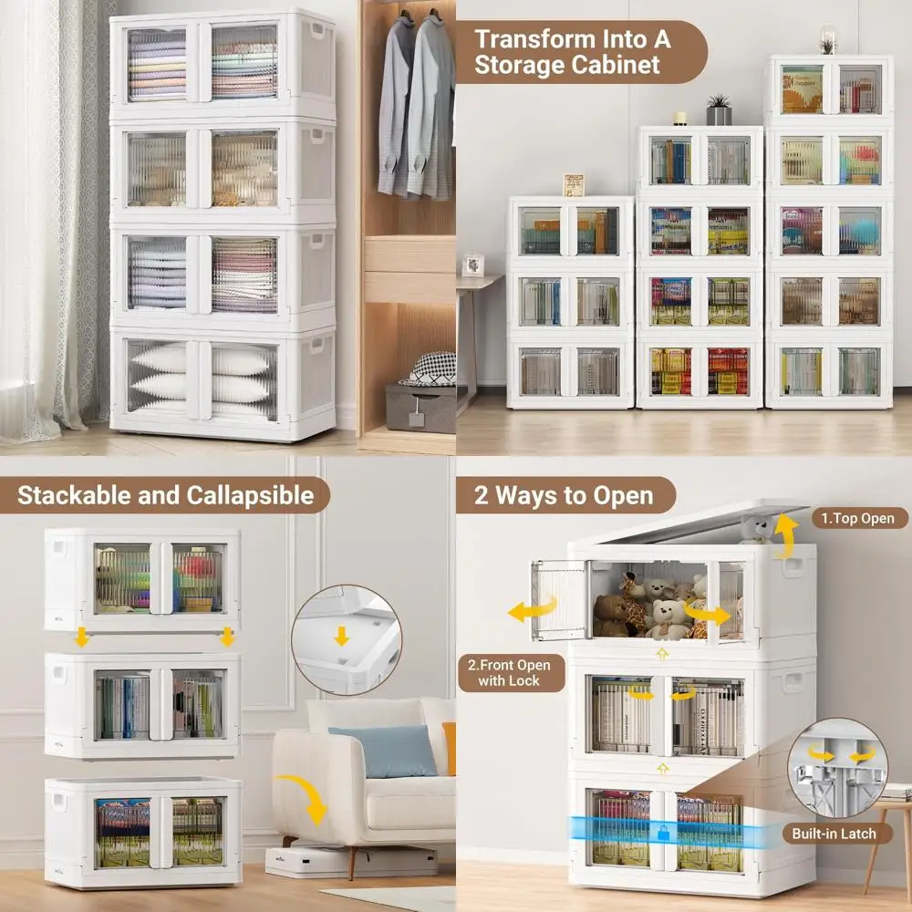 صناديق تخزين بلاستيكية من BROVIEW 400QT مع أغطية، وصناديق قابلة للتكديس بسعة 100 جالون مع عجلات وأبواب، ومنظمات خزانة قابلة للطي، وخزانة f #1