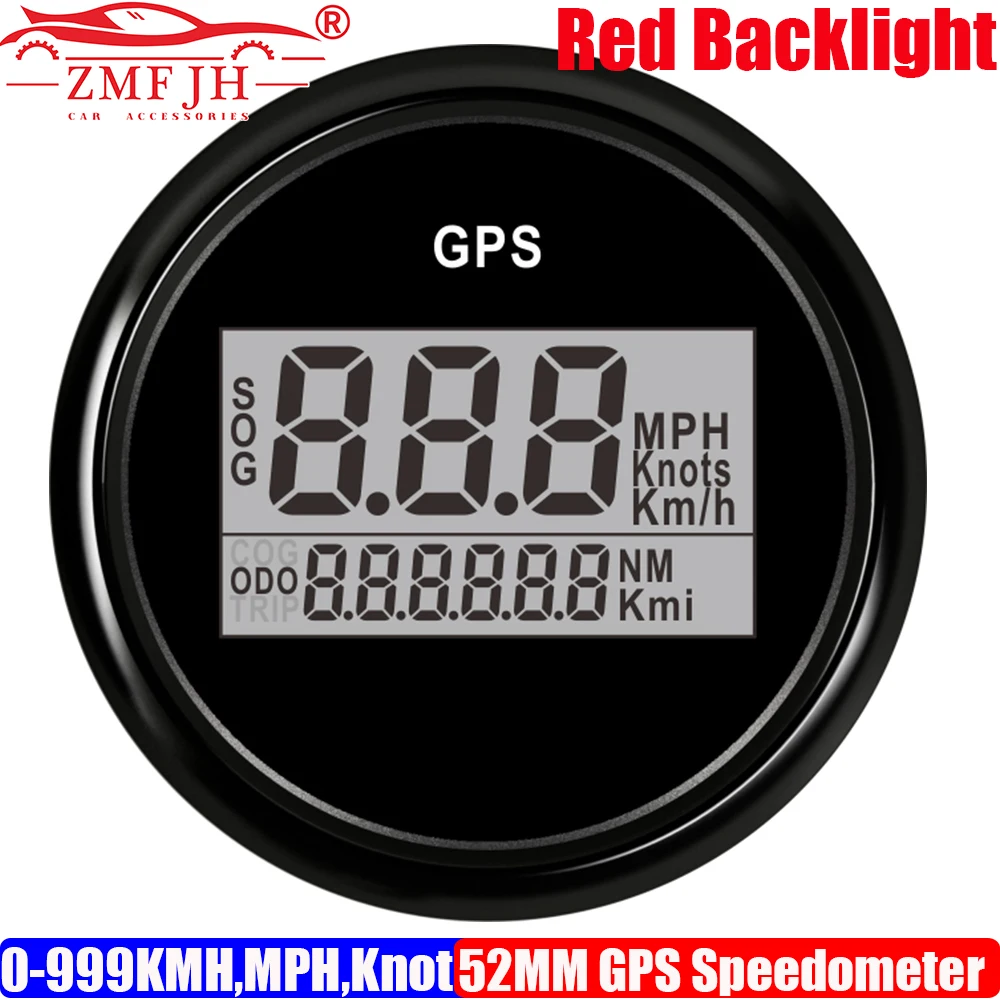 

ZMFJH Digital 52MM GPS Speedometer Gauge with Antenna Red Backlight 0-999KMH,MPH,Knots Speed Meter SOG Odometer Mileage Car Boat