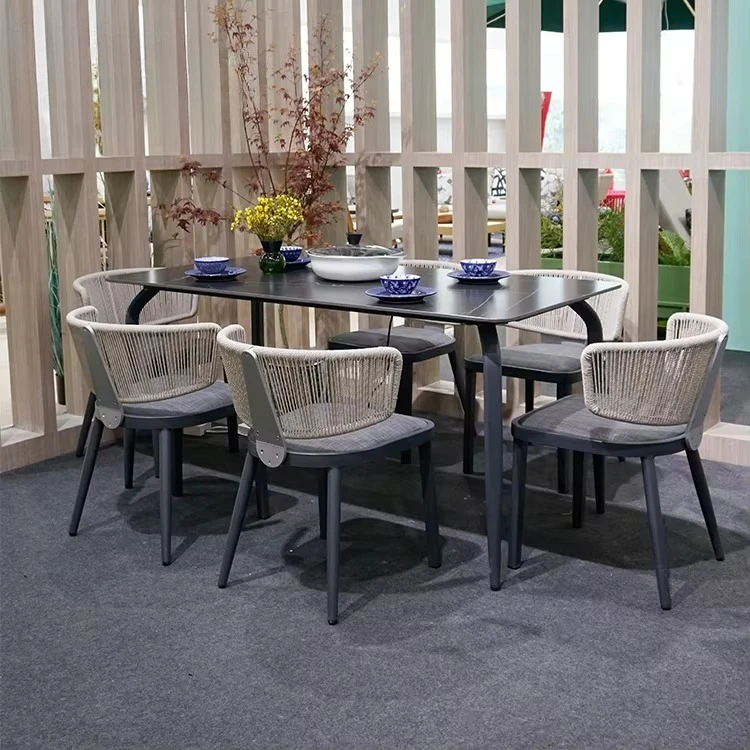 Modern Outdoor Furniture Stackable Bistro Restaurant Dining Table and 6 Chairs for Dining Room Restaurant