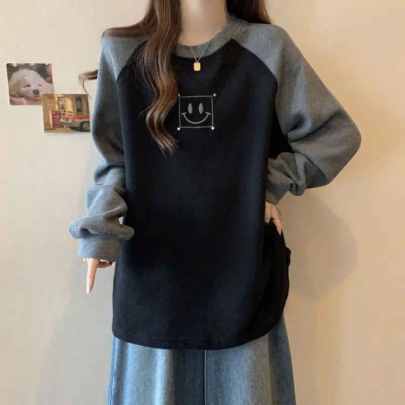 Chemise intérieure chaude en polaire pour femme, nouveau Style, ample, amincissante, épaisse, surdimensionnée, bloc de couleurs, automne hiver