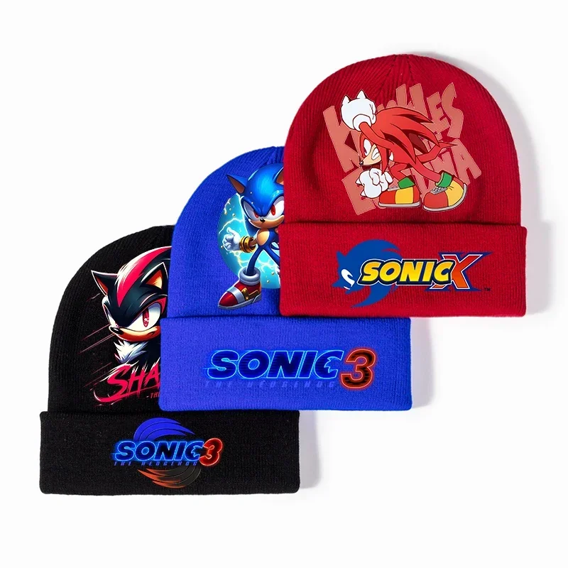 

New Sonics Knitted Hat Cute Classic Cartoon Pattern Woolen Hats Boy Girl Trendy Cool Hip Hop Beanies Caps Children's Anime Gift