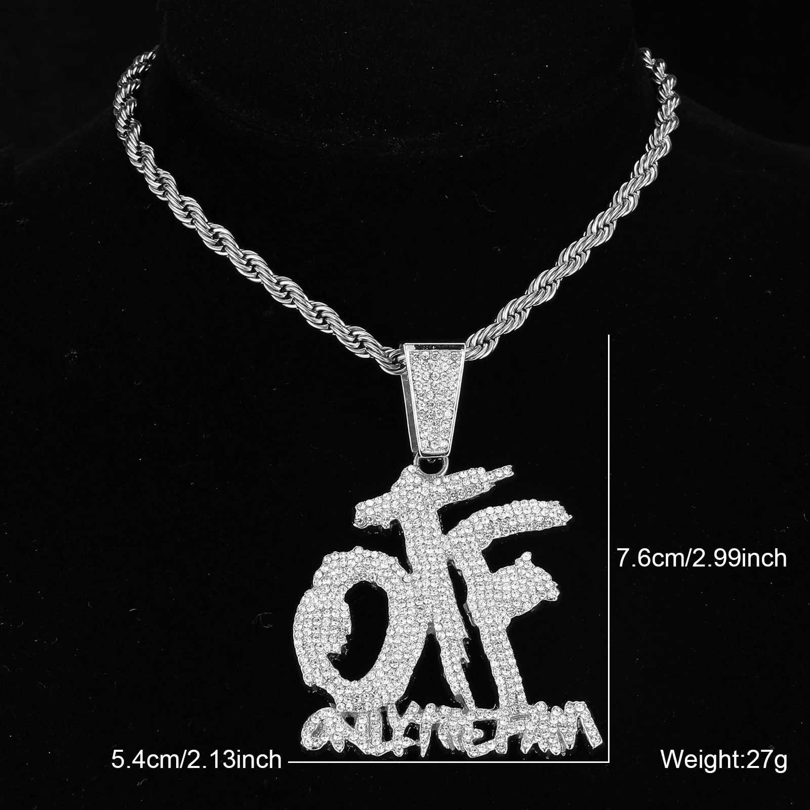 HIP HOP Bling Iced Out OTF Letter Pendant Cuban Necklace for Women Men Shiny Rhinestone Zircon Necklace Rappers Jewelry