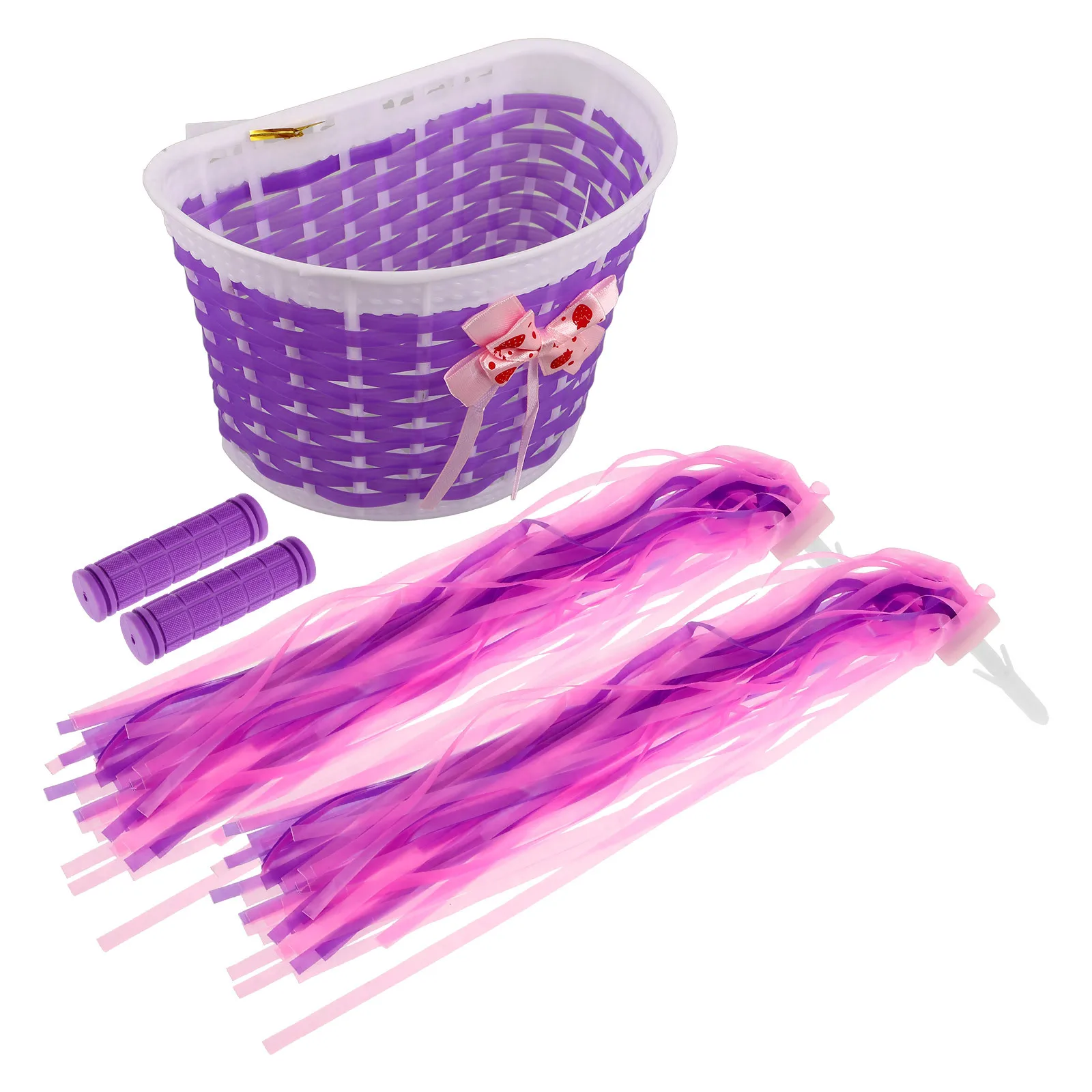 

Bike Handlebar Streamers Basket Set Purple Non-Slip Grips Bicycle Accessories Scooter Handlebar Decoration