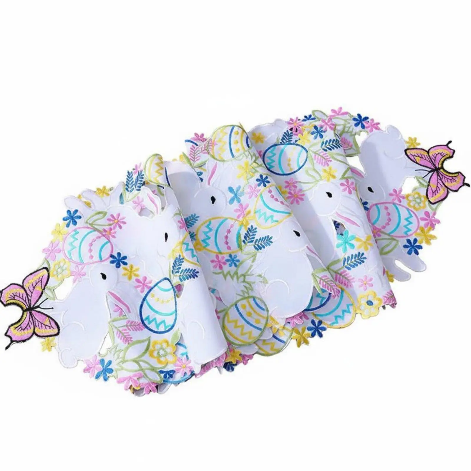 Festive Easter Table Runner Embroidered Rabbit Pattern Cotton Polyester Table Linen for Home Decoration Dining Table Accessories