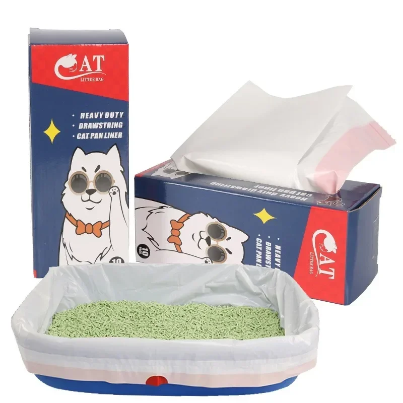 Continuous roll cat litter box lined with garbage bag, cat litter bag,  toilet, cat feces tied with rope, garbage bag