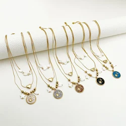 May@RZ Star Moon Pendants Stainless Steel Women's stacked Necklace 14K Gold Plated Multilayer Necklace Fashion Women's Jewelry