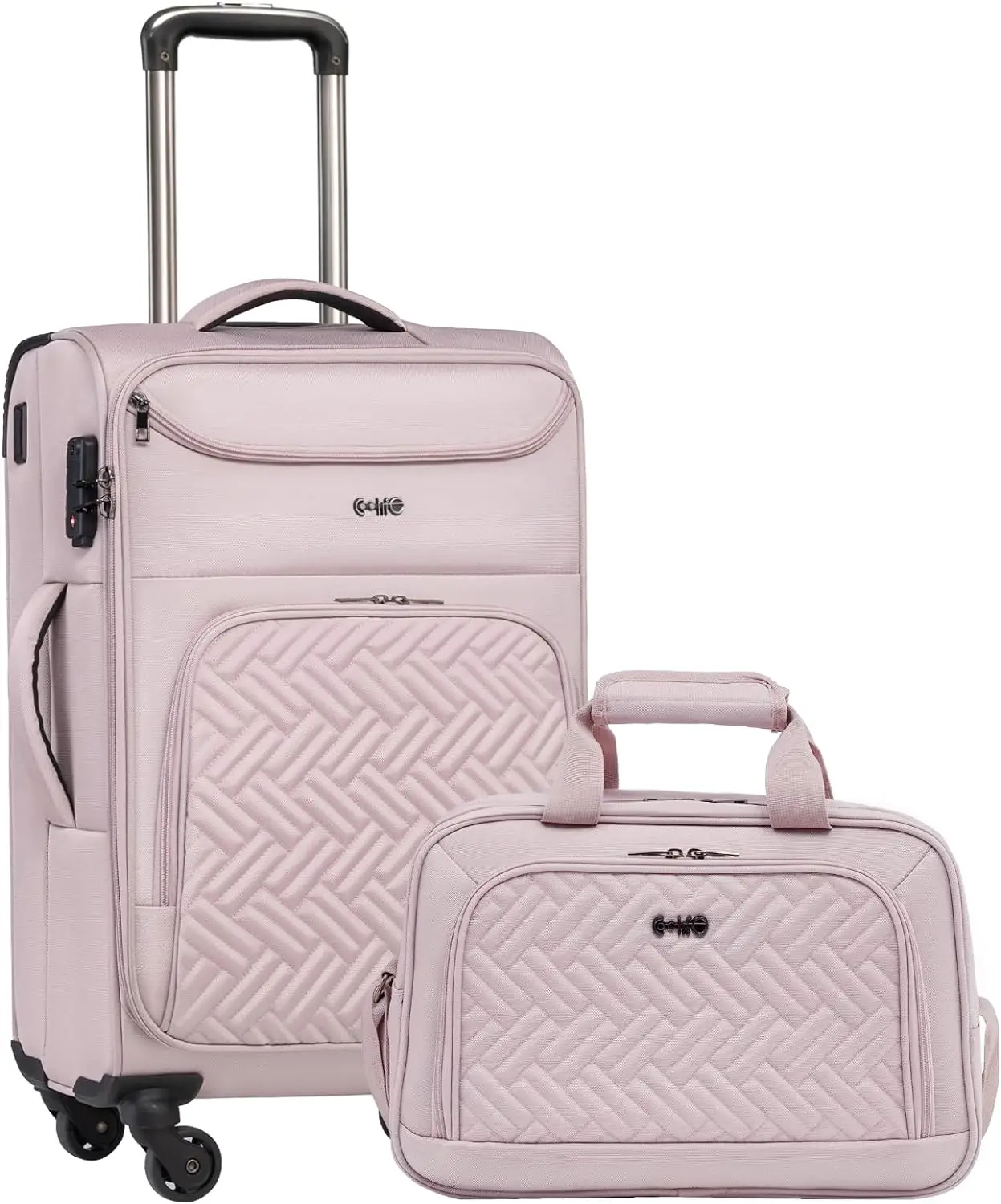 Coolife Luggage Carry On Luggage Suitcase Softside Wheeled Luggage Lightweight Rolling Travel Bag (Pink, Carry-On 20-Inch)