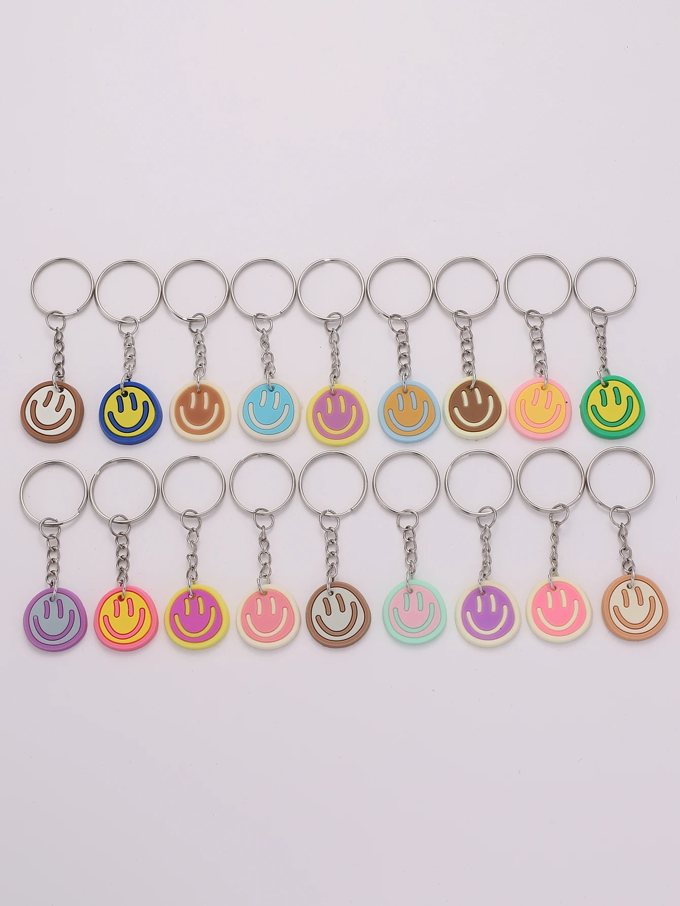 18pcs Cartoon Smile Face Keychain - Cute PVC Key Ring for Purse, Bag, Backpack - Perfect Charm Ideal Birthday Party Favors Gift
