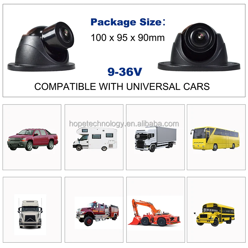 กล้องติดรถยนต์ AHD 1920*1080P มุมมอง 170 องศา สำหรับด้านหน้าและด้านหลัง ตัวกล้องโลหะสีดำ กล้องมองหลังแบบ Fisheye