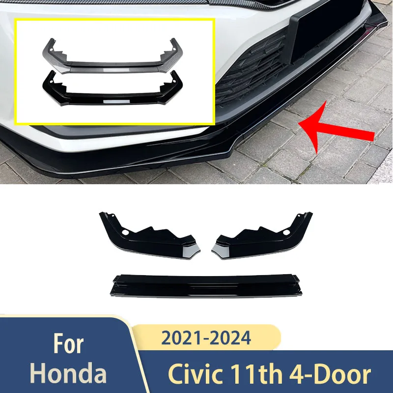 

Для Honda Civic 11th 2021 2022 2023 2024 4-дверный передний бампер, спойлер, аксессуары для губ, внешняя нижняя отделка сплиттера автомобиля, комплекты кузова