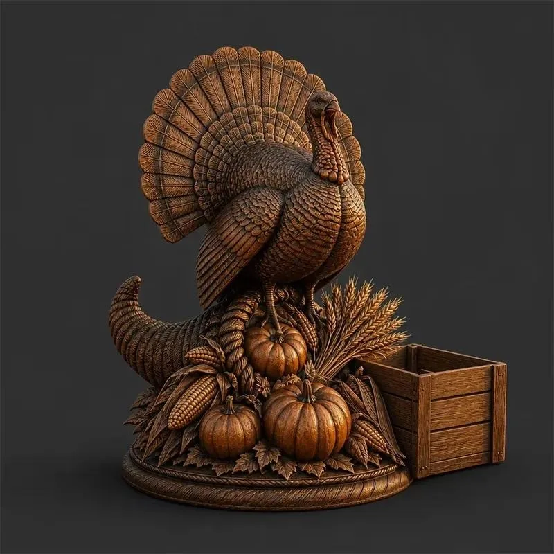 for Custom Thanksgiving Resin Turkey Cornucopia Art Sculpture OEM Manufacturing Service Holiday Gift Items
