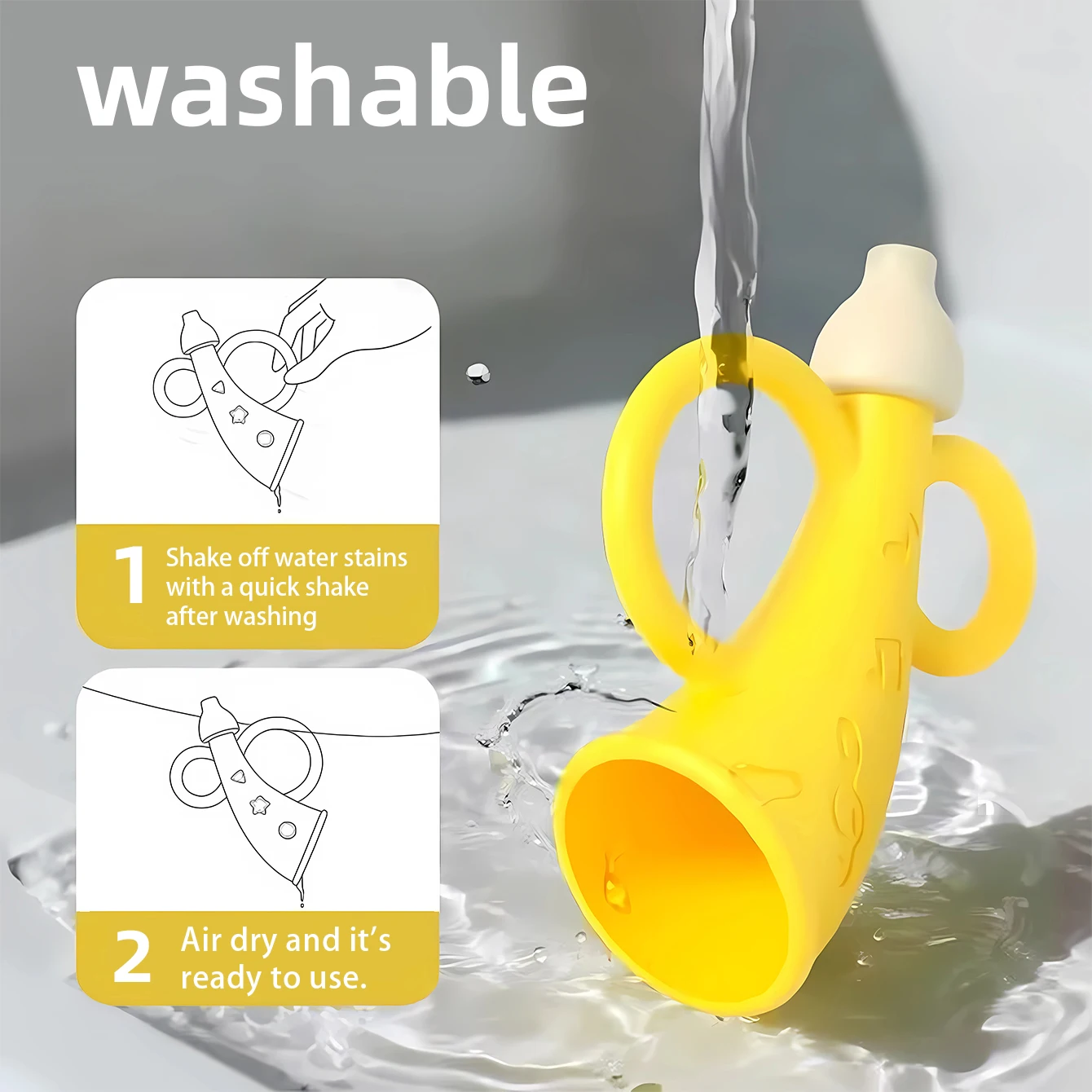 赤ちゃんのおもちゃのシリコン製小さなホーン - 吹いて噛むことができ、教育的な早期教育用の赤ちゃん用楽器です。