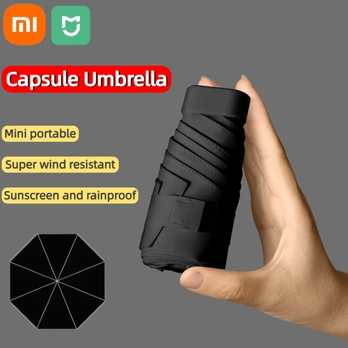 Imagen 1 del producto Xiaomi-Mini paraguas Ultra compacto con revestimiento negro, bolsillo portátil, sol, lluvia, doble uso, ligero, de viaje, para mujeres y hombres