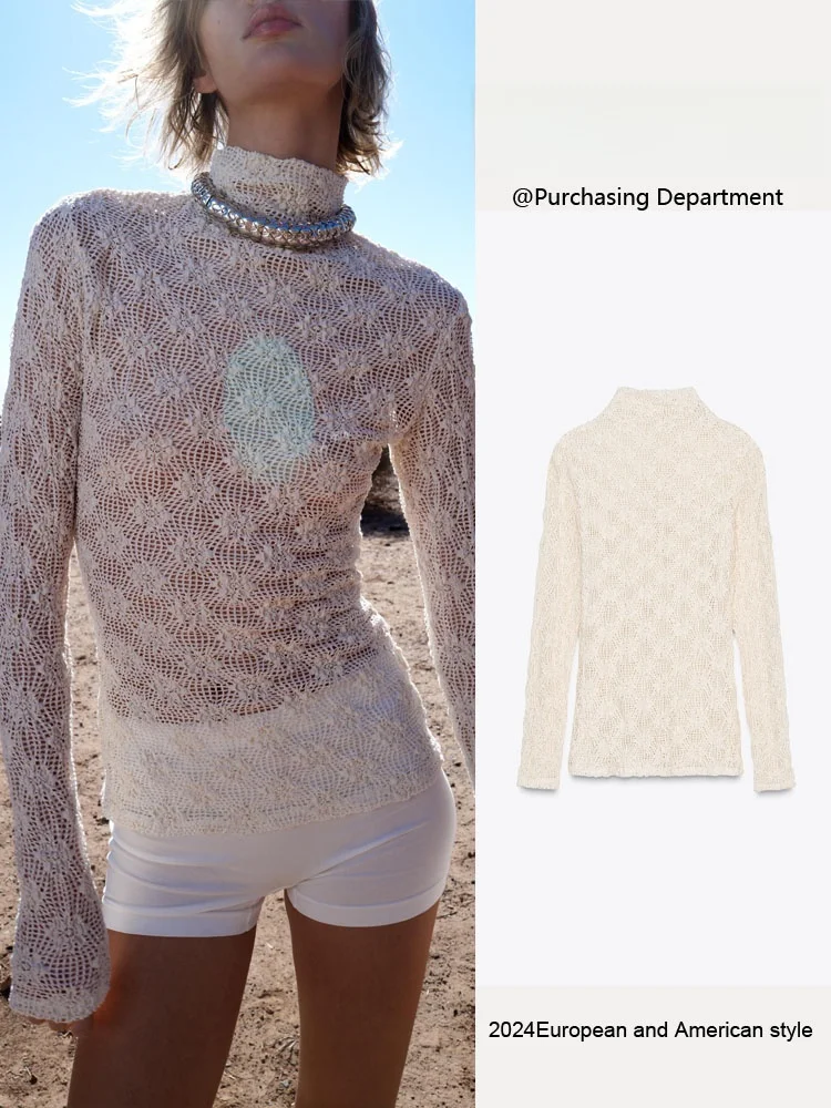 

Spring New Arrival Women's Lace Long Sleeve High Collar Basic Style Top Commute Style Pure Color Front Button Other 100%