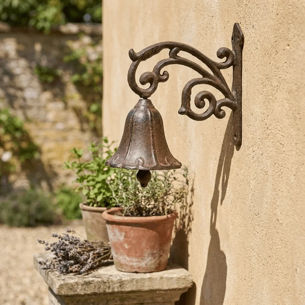 Rustic Style Flower Shaped Doorbell Distressed Finish Shaking Cast Iron Door Bell Clear Loud Ringing Decorative