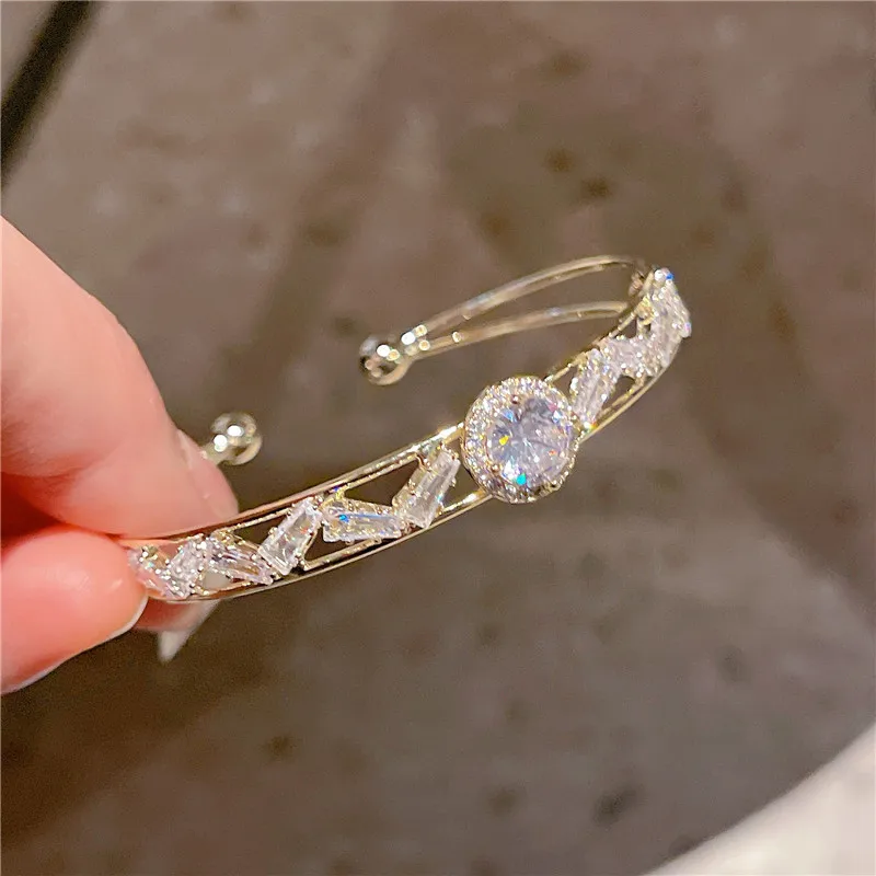 

CC Модный Браслет-манжета двойной слой 14K позолоченный блестящий белый цирконий регулируемый браслет круглой формы украшения Искусственный подарок J507