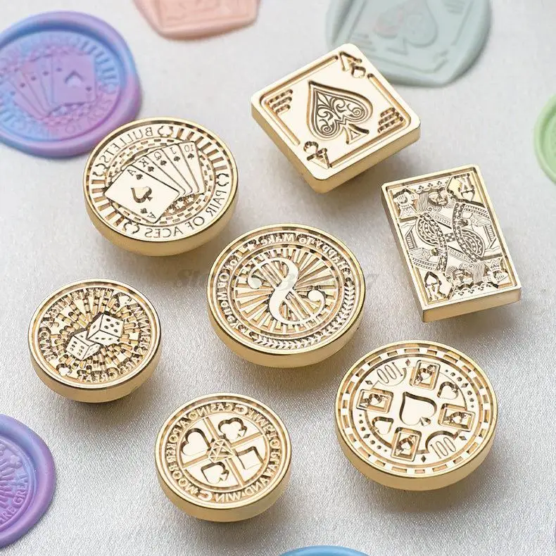 Wax Seal Stamp Fire Paint Dice Chess Ace Flush Money Pattern Stamp Head For Cards Envelopes Wedding Invitations Scrapbooking