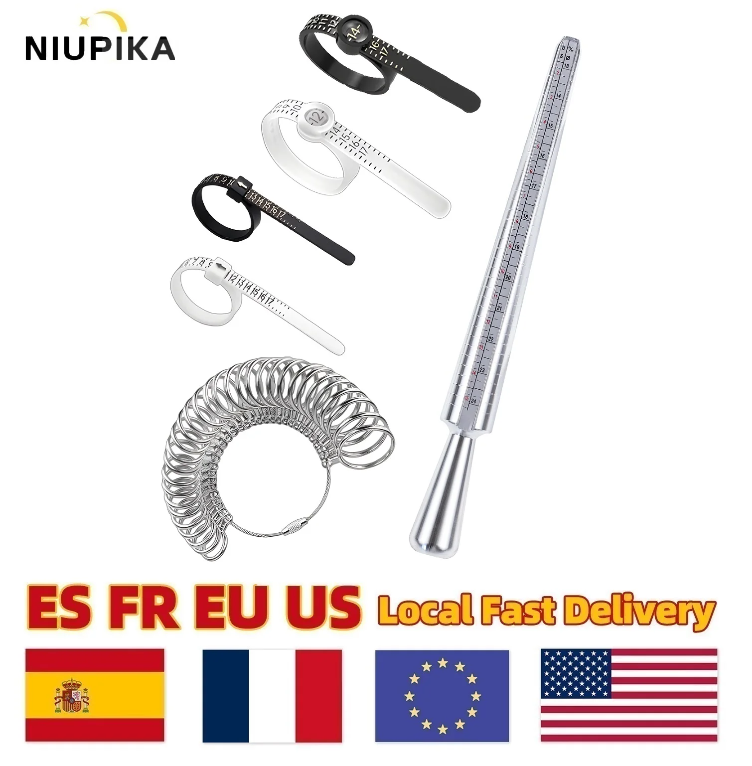 

6PCS of Ring Measuring Kit Aluminum Alloy Ring Sizer Gauge Jewelry Making Tool with Mandrel US Size Measuring Stick