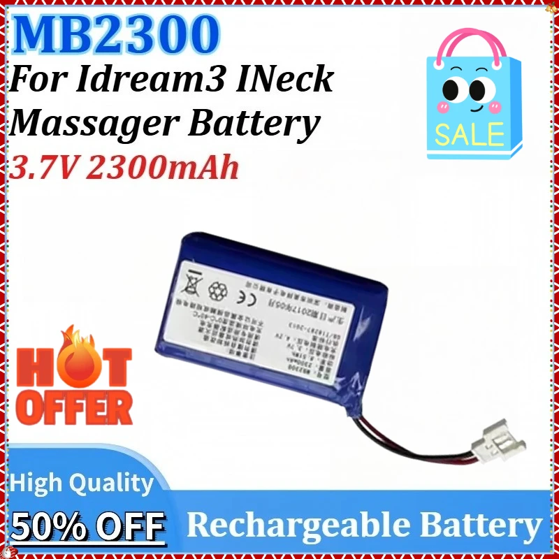 

3.7V 2300mAh MB2300 Newly upgraded Replacement Massager Battery for Idream3 INeck Rechargeable Lithium-ion Battery Pack