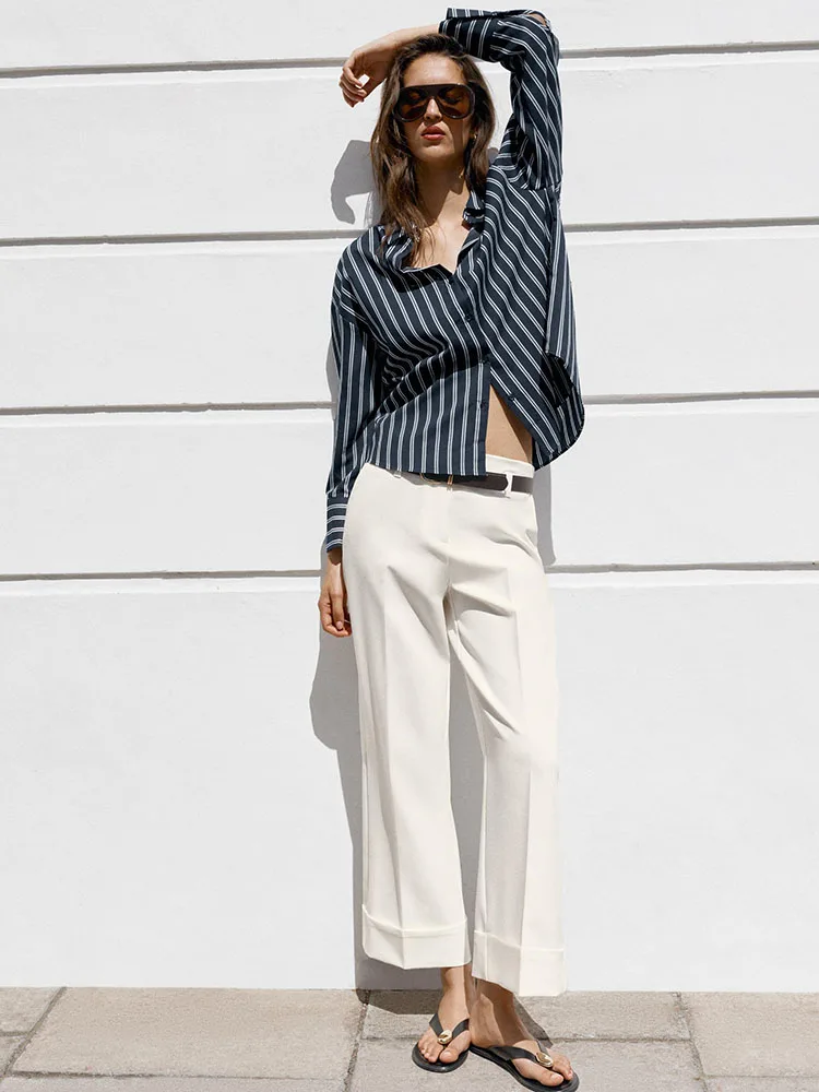New 2026 Autumn Color Block Striped Shirt Women's Top Fashionable Contrast Color Design Polyester Fiber Youth Casual Wear