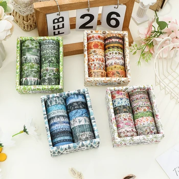 18 יחידות סרט Washi לארבע העונות ציוד לסקראפבוקינג פרחים דקורציה ליומן סרט Washi דקורטיבי עם דבק