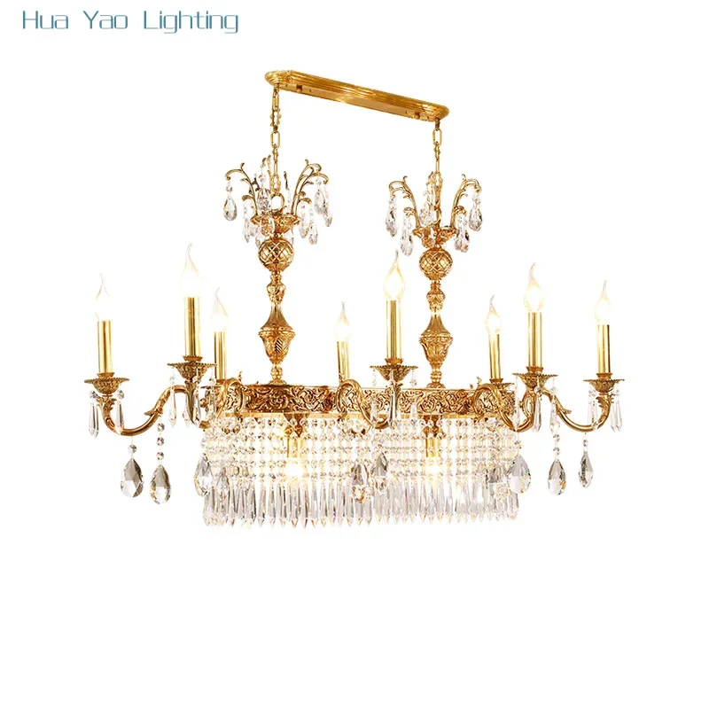 High End French Style Brass And Crystal Pendant Chandelier With Candle Lamp Design, Ideal For Restaurant Indoor Luxury Lighting