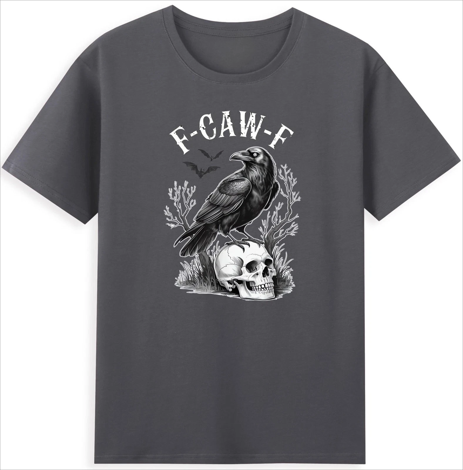 Halloween F Caw F Black Bird F-Caw-F Crow with Skull Horror Graphic T-Shirt Men Clothing Comfortable Shirts
