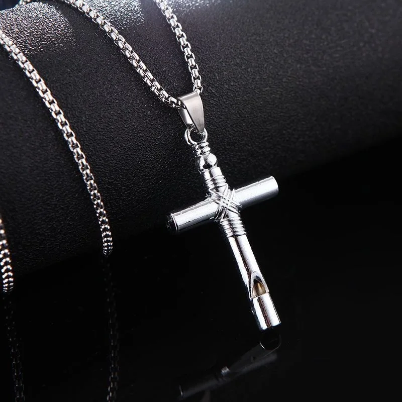 Simple Stainless Steel Cross Men\'s Sweater Chain Clavicle Chain Vintage Crystal Charm Pendant Necklace Jewelry for Women Gifts