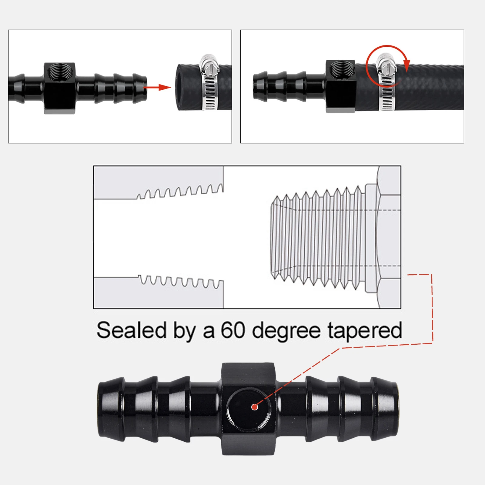 1/2 " / 3/8" / 5/16 "Barb Inline การใช้เครื่องวัดความดันข้อต่ออะแดปเตอร์ 1/8 ปลั๊ก NPT และ Sensor Gage พอร์ตอลูมิเนียม 2PCS