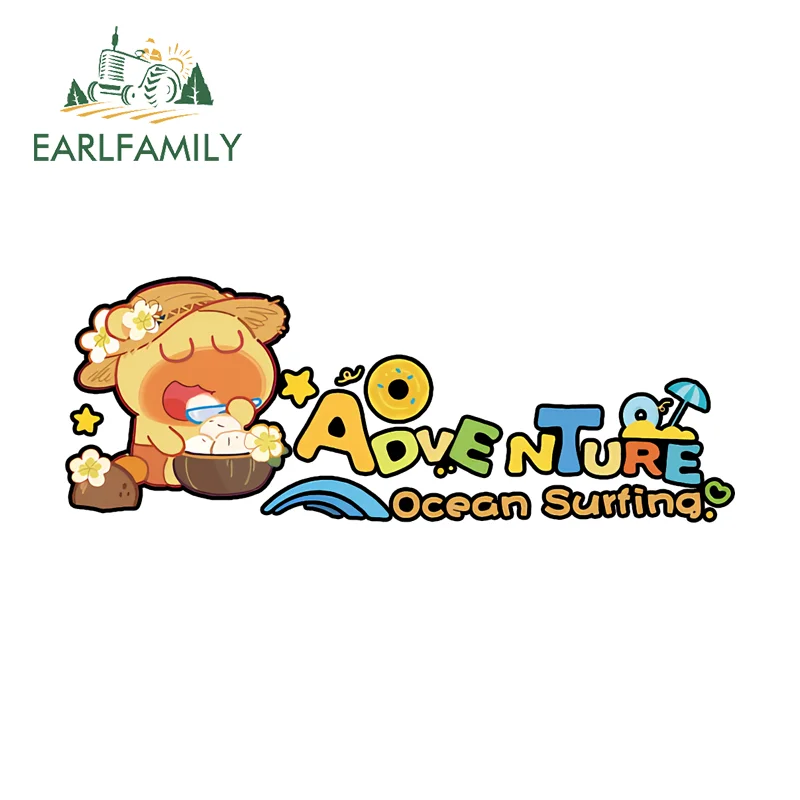 EARLFAMILY Lulu Orange Dragon Cute Car Stickers Graffiti Adventure Ocean Surfing Surfboard Decal Windows Sunscreen Decoration