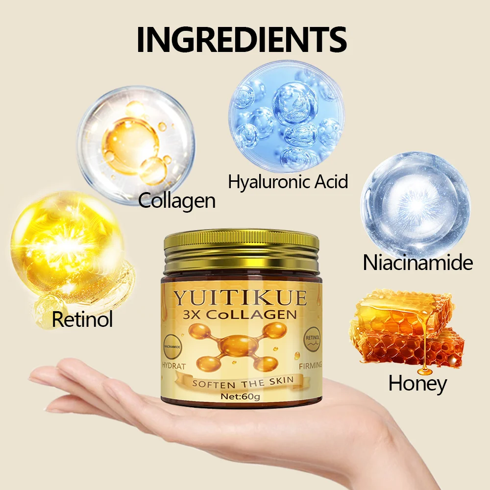 3X كريم وجه كولاجين وعسل مضاد للشيخوخة - مرطب ريتينول للرفع والتجاعيد والترطيب - كريم نهاري/ليلي 60 جرام
