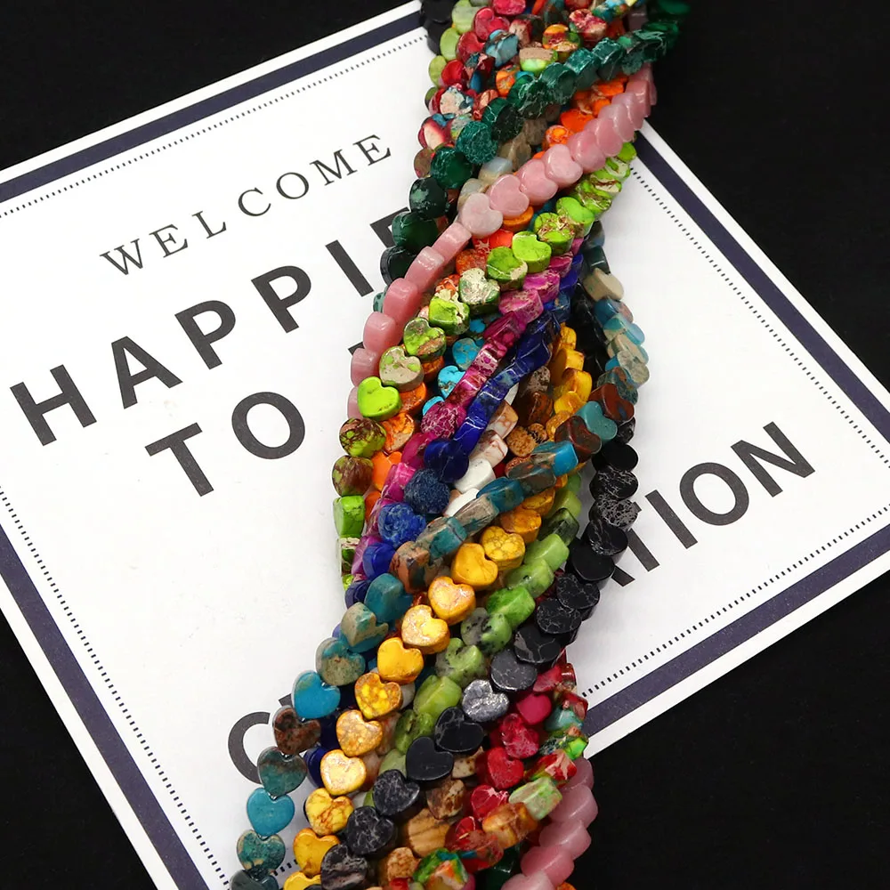 Colorful Natural Emperor Stone Heart Shape Beads Polished Semi-precious Stone Straight Hole Loose Bead Jewelry Accessory 1strand