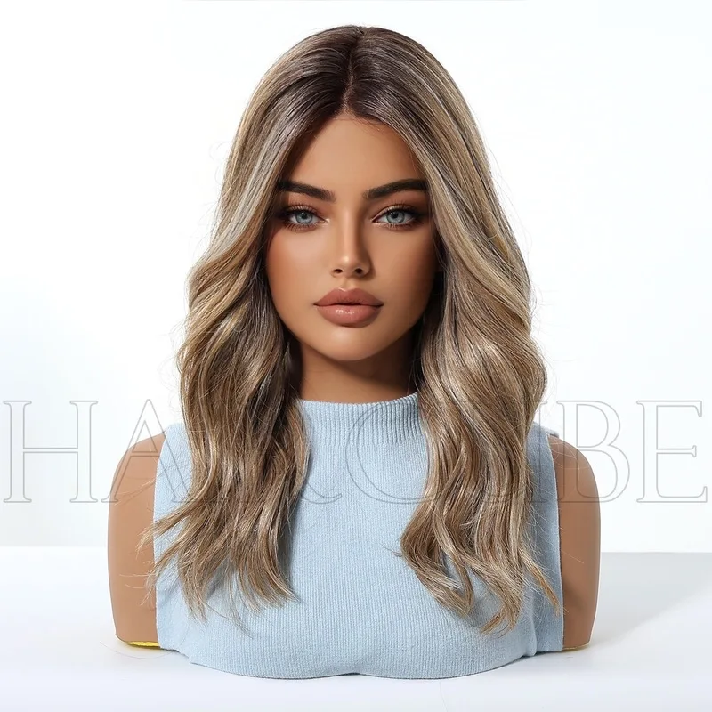 Frontal lace wig for women long curly hair full headpiece realistic voluminous wavy with a center part