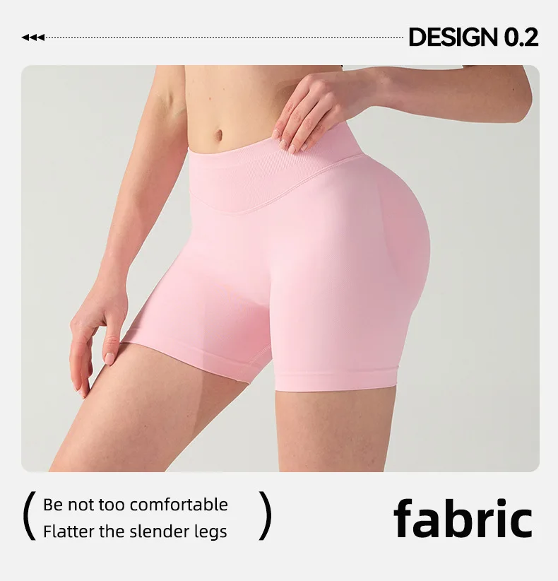 Pilates-Strickshorts für mittelschweres Training, hohe Dehnbarkeit, pfirsichfarbene Hüften, keine unangenehmen Linien, lässige Fitness – Detail 2