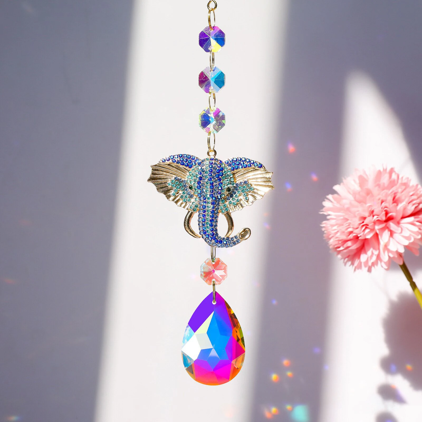 Elephant Suncatcher with Crystals Rainbow Maker Hanging Prism for Garden Decor Colorful Rhinestone Window Pendant Outdoor Decor