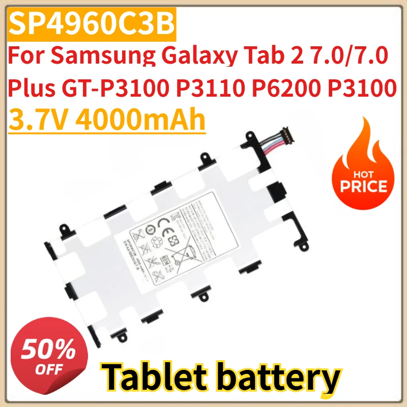 

High Quality New Tablet SP4960C3B Battery 3.7V 4000mAh For Samsung Galaxy Tab 2 7.0/7.0 Plus GT-P3100 P3110 P6200 P3100
