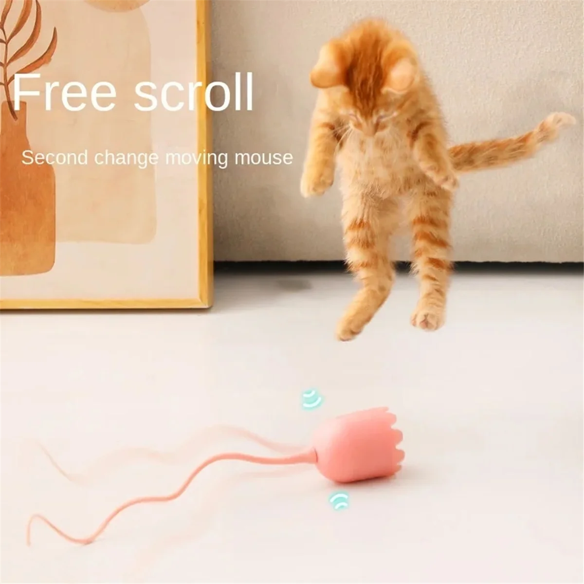 Interactive Cat Toy USB Cat Pet Silicone Automatically Rotates Mouse Tail.Kitten Teasing Stick Green